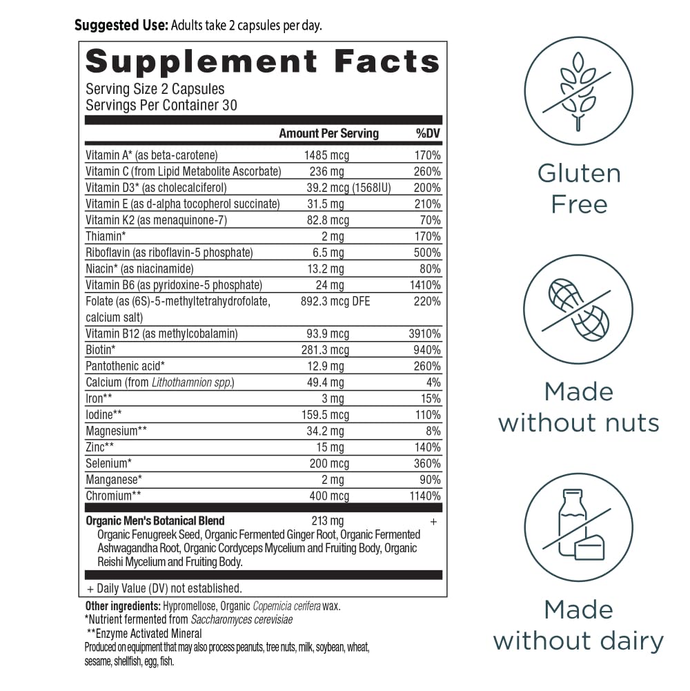 Ancient Nutrition Multivitamin for Men, Men's Fermented Multivitamin with Methylated Vitamin A, C, D, E, K, Zinc & Magnesium, Immune Support, Vegan, 60 Ct - dailyvitalstore