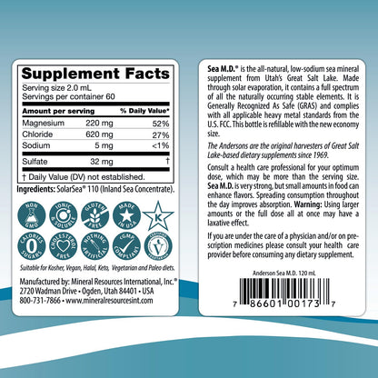 Anderson Sea M.D. Concentrated Trace Mineral Drops, 79 Trace Minerals with Magnesium, Sodium and Chloride Electrolytes - Supports Hydration, Energy - dailyvitalstore