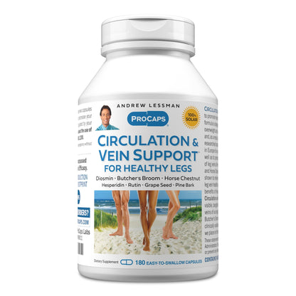 ANDREW LESSMAN Circulation, Vein Support for Healthy Legs 180 Capsules - High Bioactivity Diosmin, Butcher's Broom, Visibly Reduces Swelling and Discomfort in Feet, Ankles, Calves, Legs - dailyvitalstore