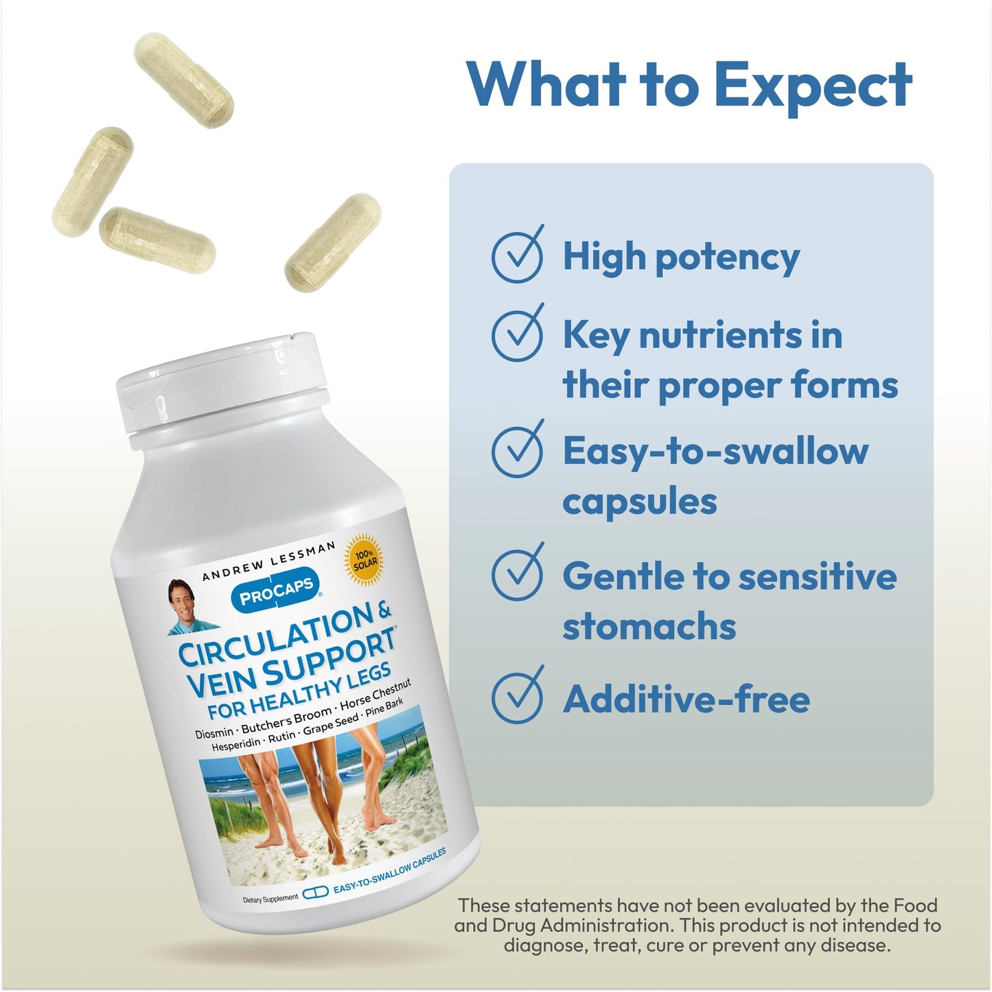 ANDREW LESSMAN Circulation, Vein Support for Healthy Legs 180 Capsules - High Bioactivity Diosmin, Butcher's Broom, Visibly Reduces Swelling and Discomfort in Feet, Ankles, Calves, Legs - dailyvitalstore