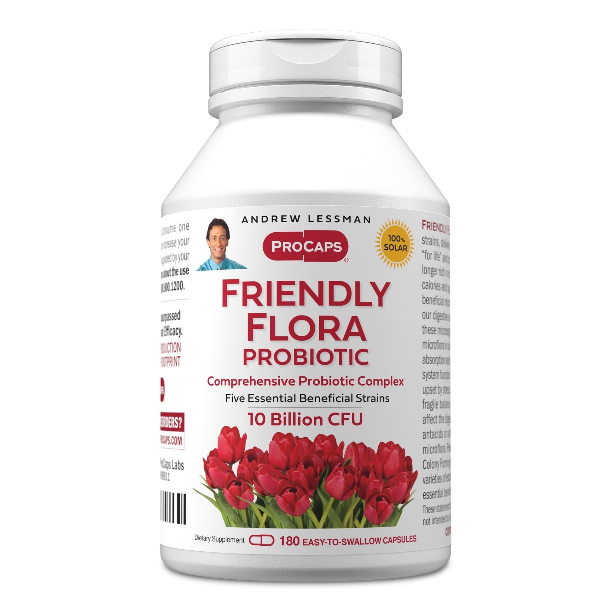 ANDREW LESSMAN Friendly Flora Probiotic 180 Capsules - 10 Billion CFU, Comprehensive Blend of Five Probiotic Strains, Powerful Immune and Digestive Support. Probiotics for Women or Men - dailyvitalstore