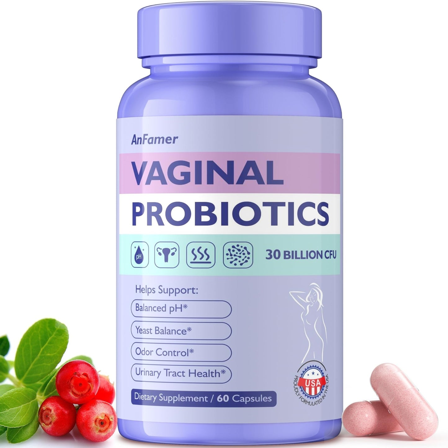 AnFamer Vaginal Probiotics for Women Female,Promotes Ph Balance,Healthy Vaginal Odor & Flora,Urinary Tract Health with Prebiotics & Lactobacillus Probiotic - dailyvitalstore
