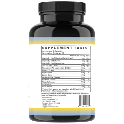 Angry Supplements Stress Less Day-Time Mood Support Pills – Natural Stress Relief with Ashwagandha, Rhodiola, L-Theanine, Magnesium & B Vitamins– Calm Focus & Mental Clarity – 60 Capsules (1-Bottle) - dailyvitalstore