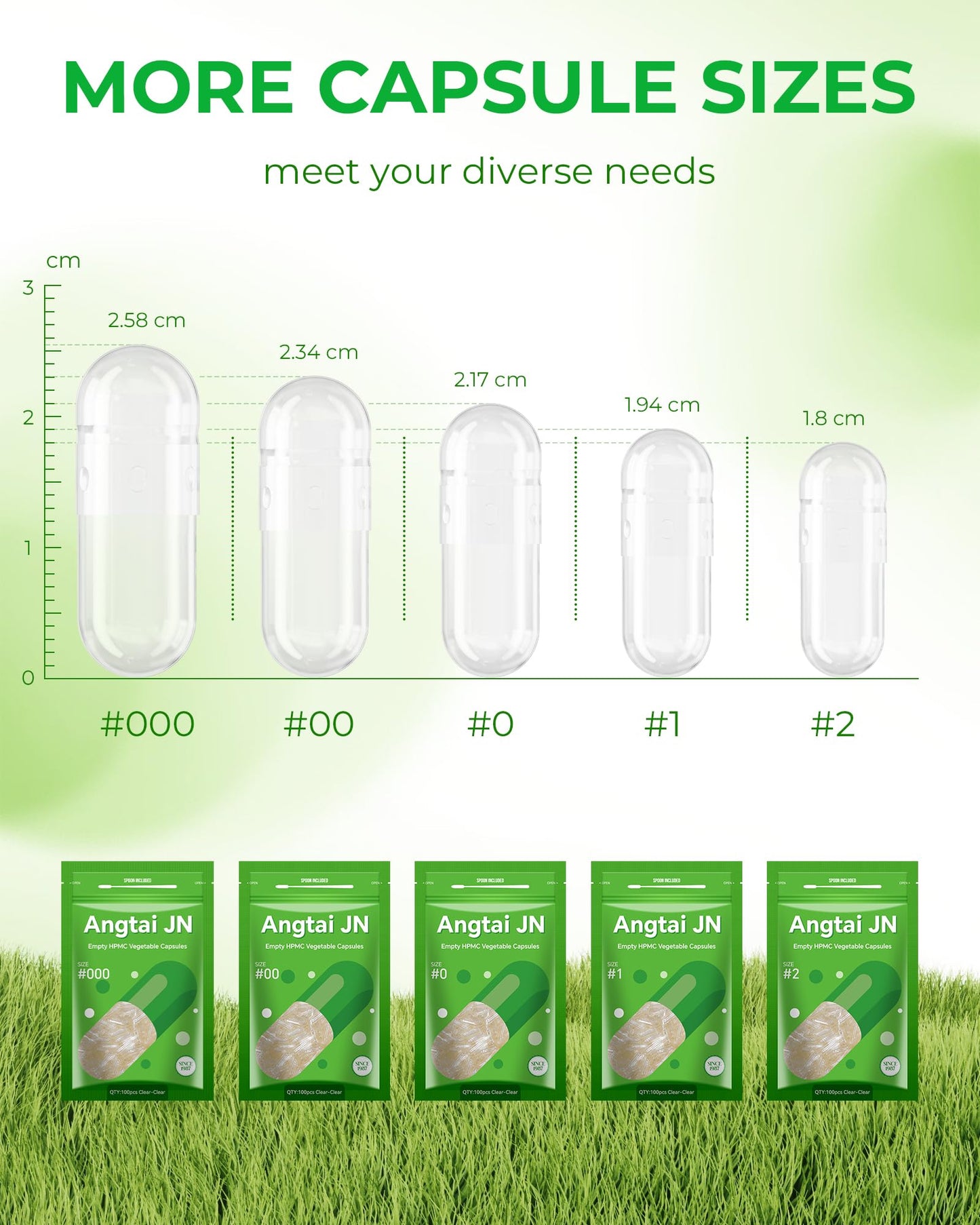 Angtai JN Vegan Empty Pill Capsules Size 2 Plant Based Clear (100 Count) Gluten Free, Non-GMO, Halal Certified Caps Filling Kit with 2 Spoons for Vegetarian DIY Your Own Supplements - dailyvitalstore