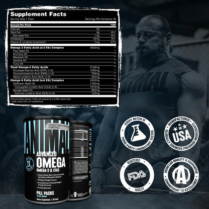 Animal Advanced Omega 3 Fatty Acids - 3500mg EPA DHA Fish Oil Omega 3 Supplement for Women & Men High Potency Blend with CLA GLA ALA for Brain Skin Eye Immune Joint Health 30 Pill Packs - dailyvitalstore