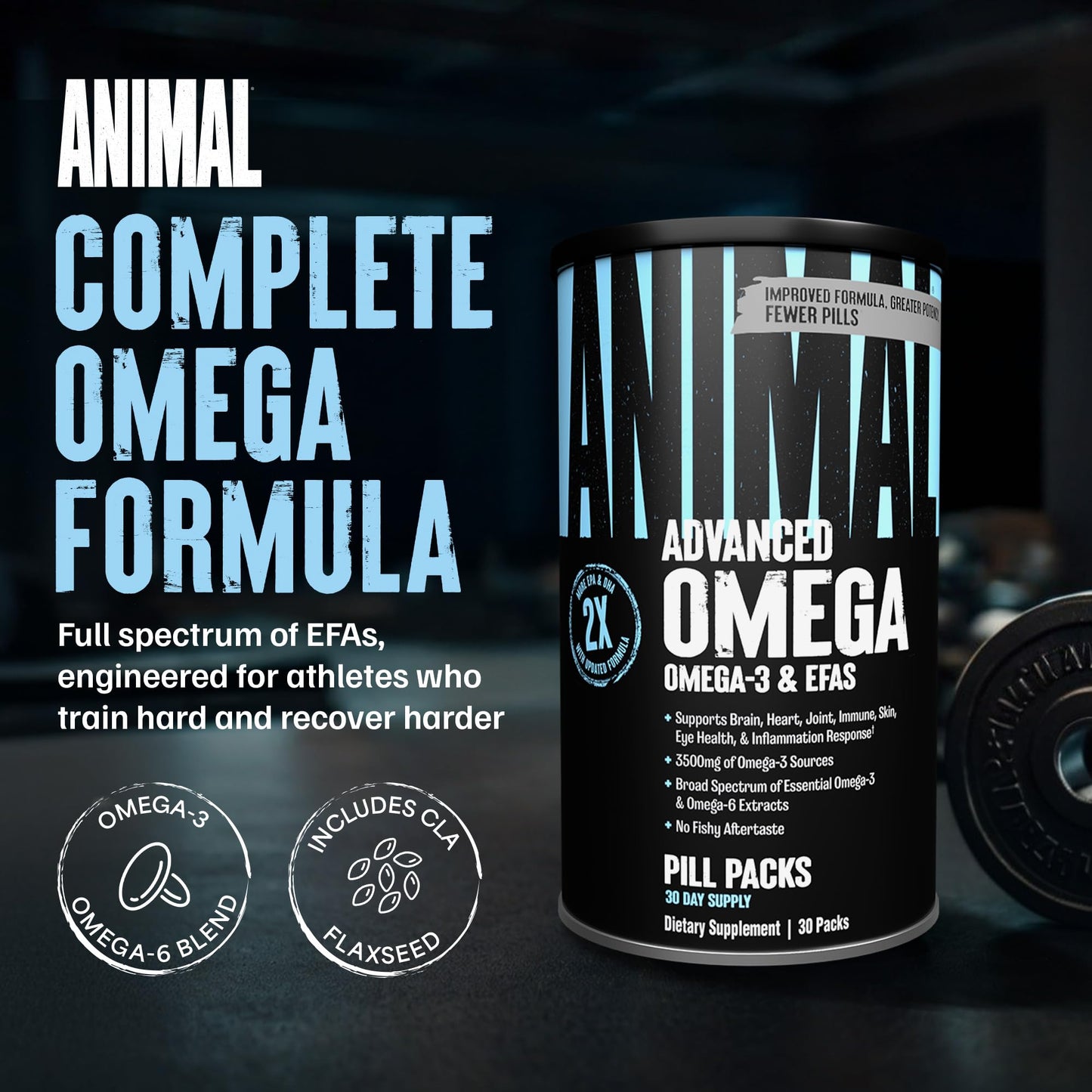 Animal Advanced Omega 3 Fatty Acids - 3500mg EPA DHA Fish Oil Omega 3 Supplement for Women & Men High Potency Blend with CLA GLA ALA for Brain Skin Eye Immune Joint Health 30 Pill Packs - dailyvitalstore