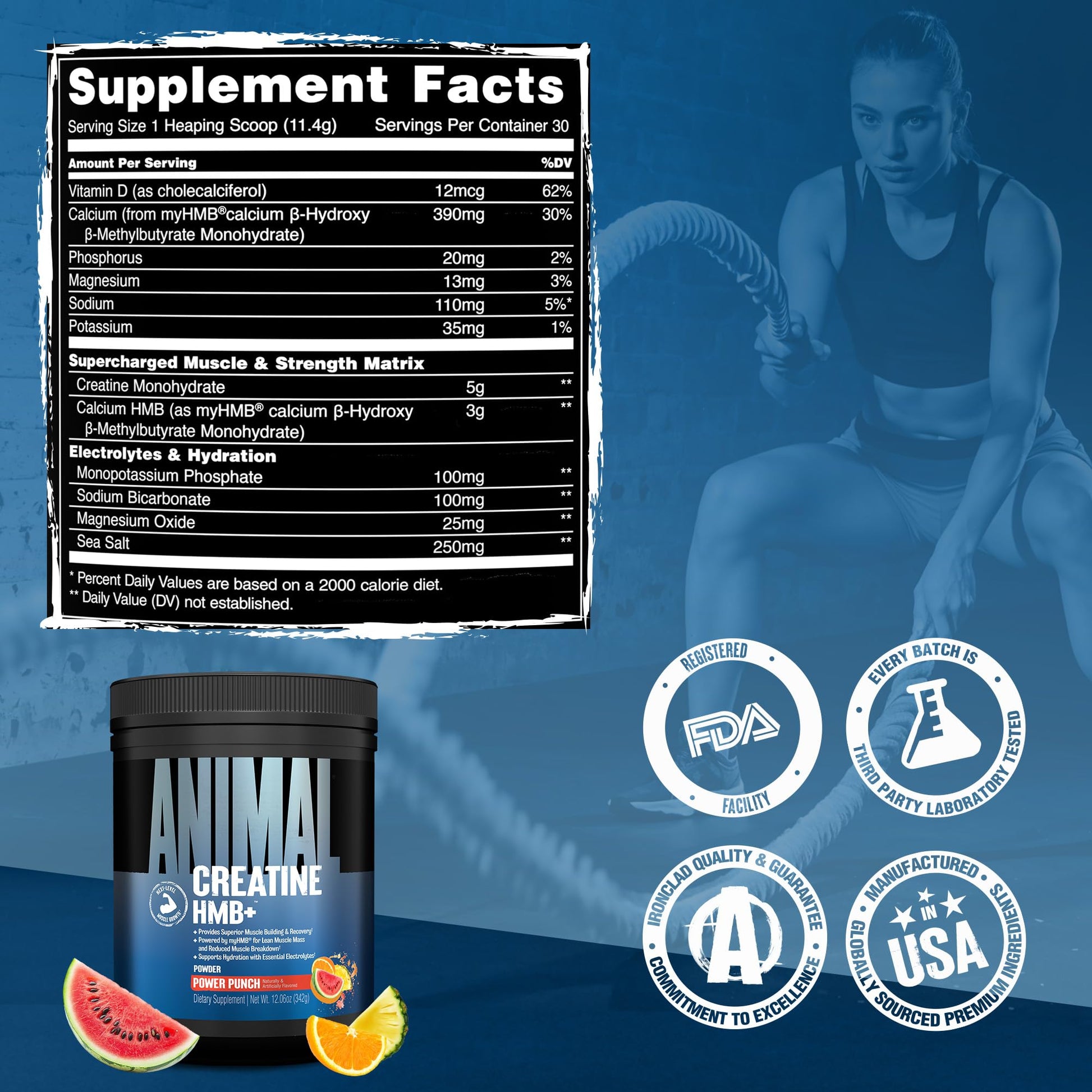 Animal Creatine HMB Powder – 3g myHMB + 5g Creatine with Electrolytes for Recovery & Daily Energy – Power Punch Flavor, 30 Servings - dailyvitalstore