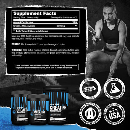 Animal Creatine Monohydrate Powder - Micronized Creatine for Women and Men, Supports Muscle Growth, Strength, Endurance, Recovery and ATP Production, - dailyvitalstore