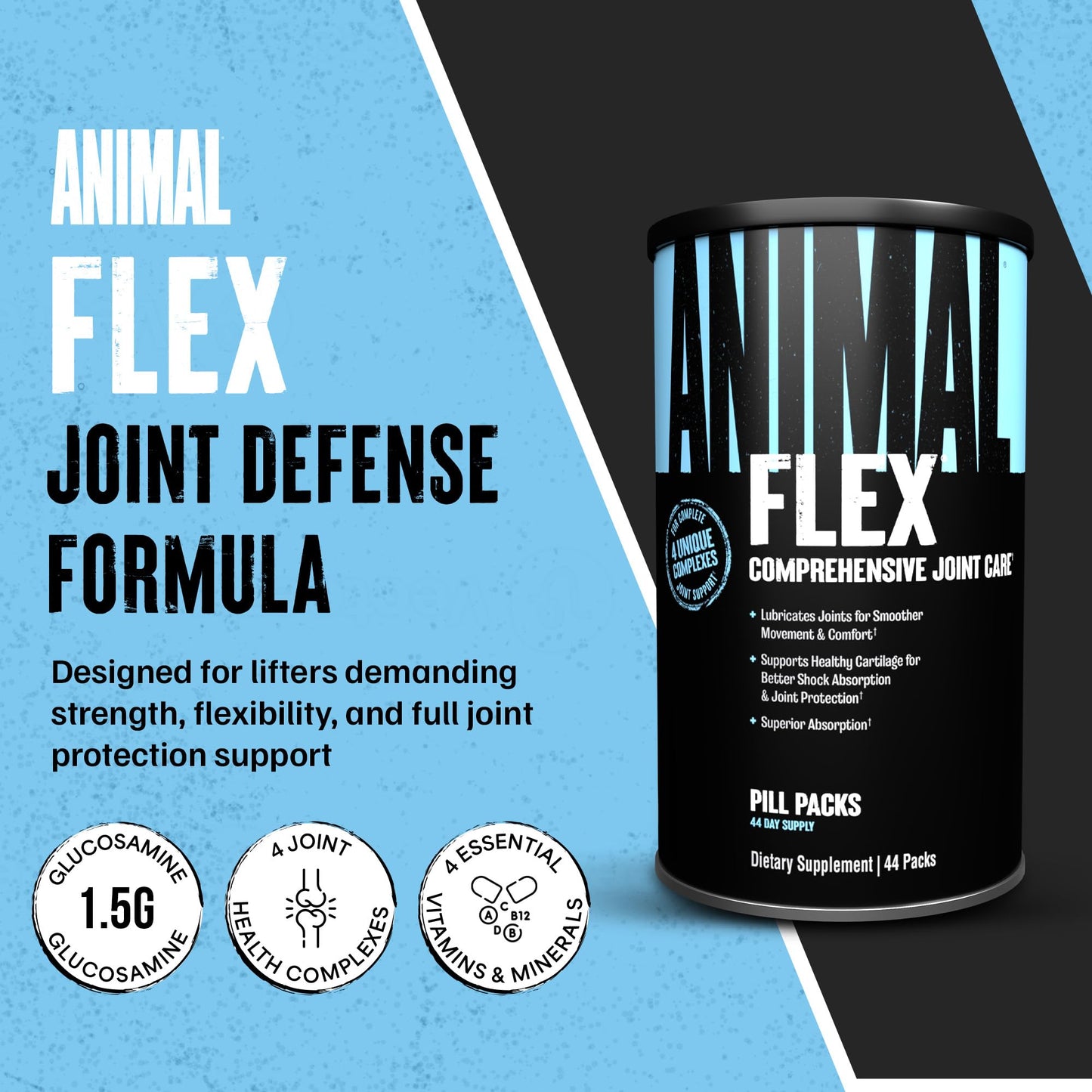 Animal Flex - Glucosamine Chondroitin Joint Supplement for Women and Men Discomfort with Turmeric, MSM, Boswellia for Cartilage, Joint Health, Muscles, Back, Knees, Shoulder, and Hip, 44 Packs - dailyvitalstore
