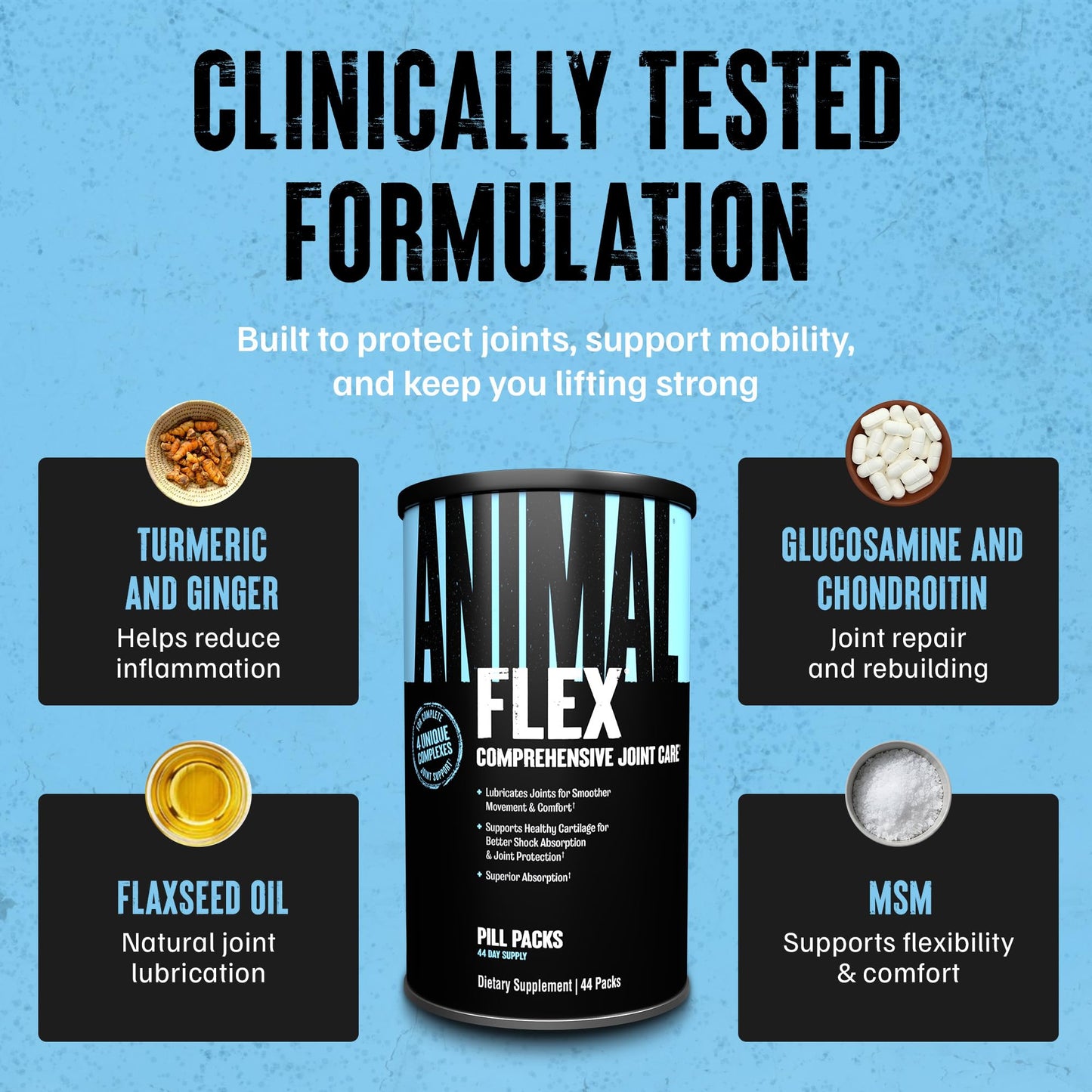 Animal Flex - Glucosamine Chondroitin Joint Supplement for Women and Men Discomfort with Turmeric, MSM, Boswellia for Cartilage, Joint Health, Muscles, Back, Knees, Shoulder, and Hip, 44 Packs - dailyvitalstore