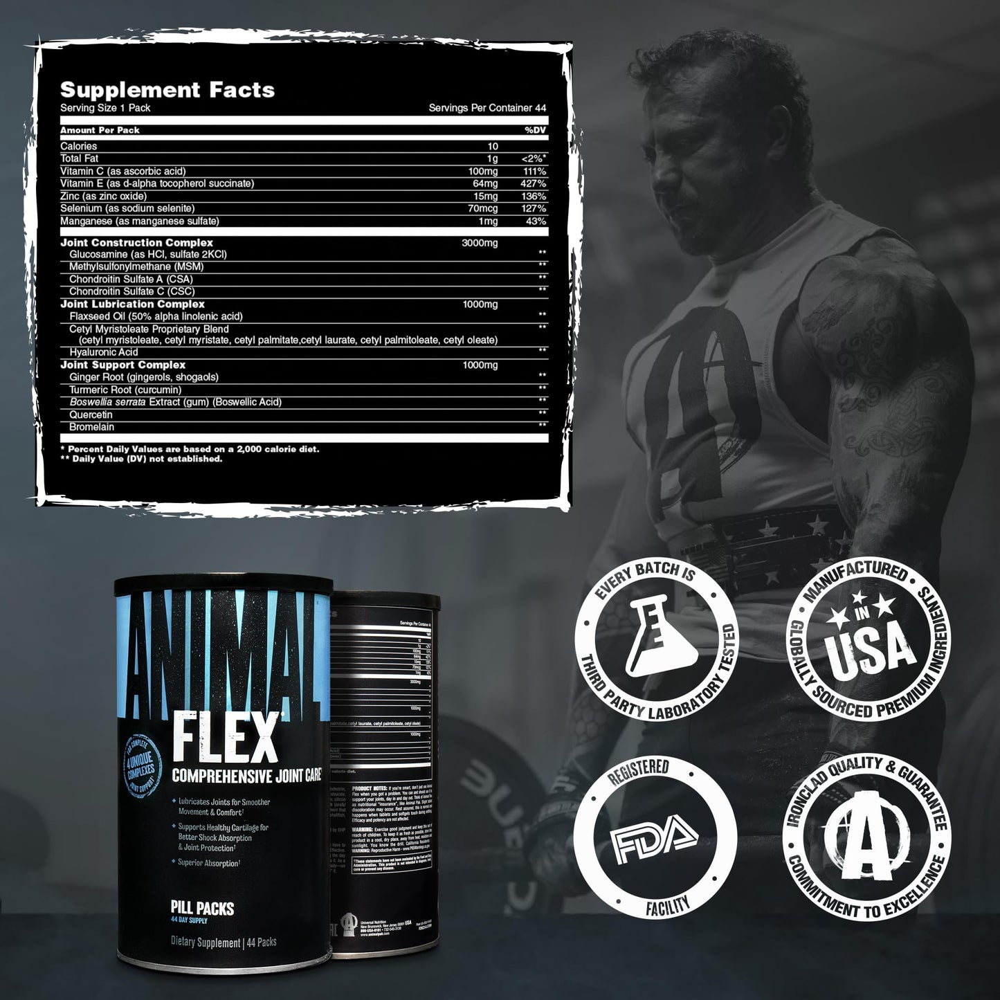 Animal Flex - Glucosamine Chondroitin Joint Supplement for Women and Men Discomfort with Turmeric, MSM, Boswellia for Cartilage, Joint Health, Muscles, Back, Knees, Shoulder, and Hip, 44 Packs - dailyvitalstore