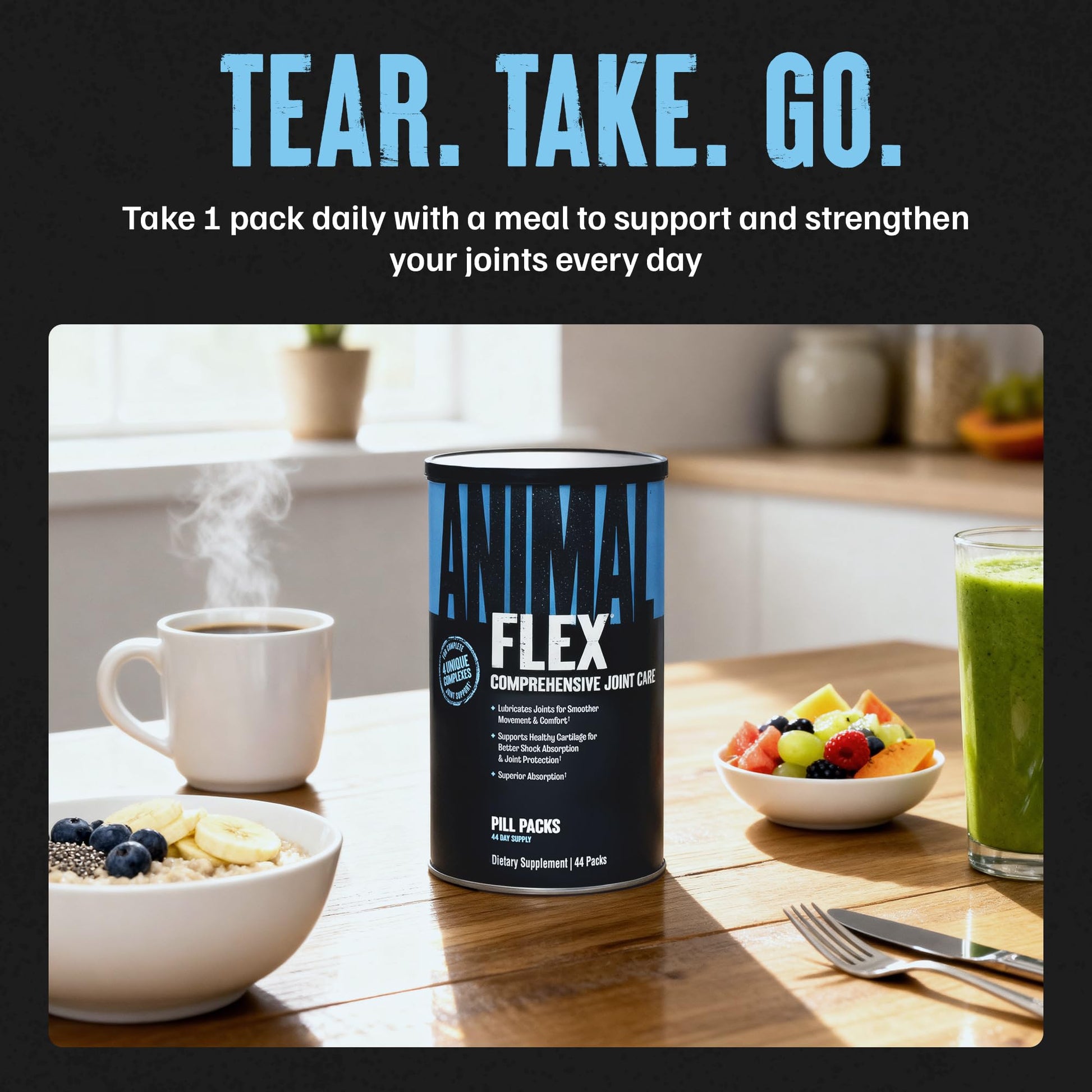 Animal Flex - Glucosamine Chondroitin Joint Supplement for Women and Men Discomfort with Turmeric, MSM, Boswellia for Cartilage, Joint Health, Muscles, Back, Knees, Shoulder, and Hip, 44 Packs - dailyvitalstore