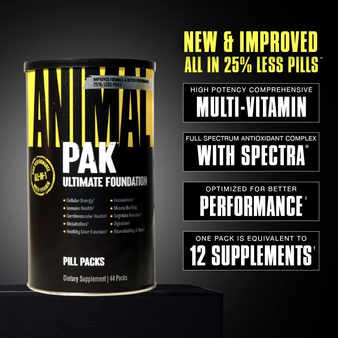 Animal Pak - Convenient Multivitamin for Men & Women Daily All-in-One Vitamin & Supplement Pack - Zinc, Vitamins C, B, D, Amino Acids, and Immune Support - Sports Nutrition Performance - 44 Count - dailyvitalstore