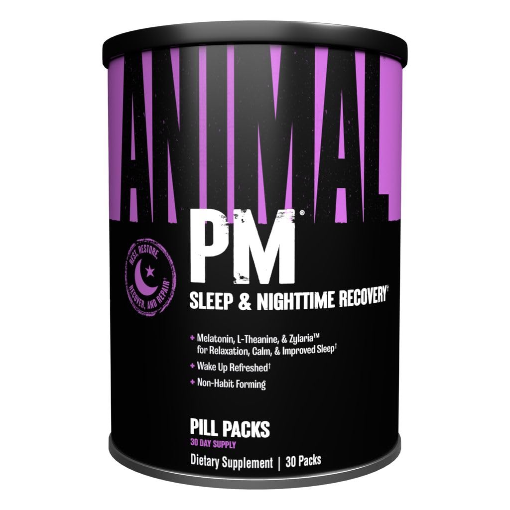 Animal PM - Sleep Aid for Adults Non-Habit Forming Relaxation Enhancer and Mood Support with Melatonin, L-Theanine, Zylaria, Zinc, Magnesium, Vitamin B6, GABA - dailyvitalstore