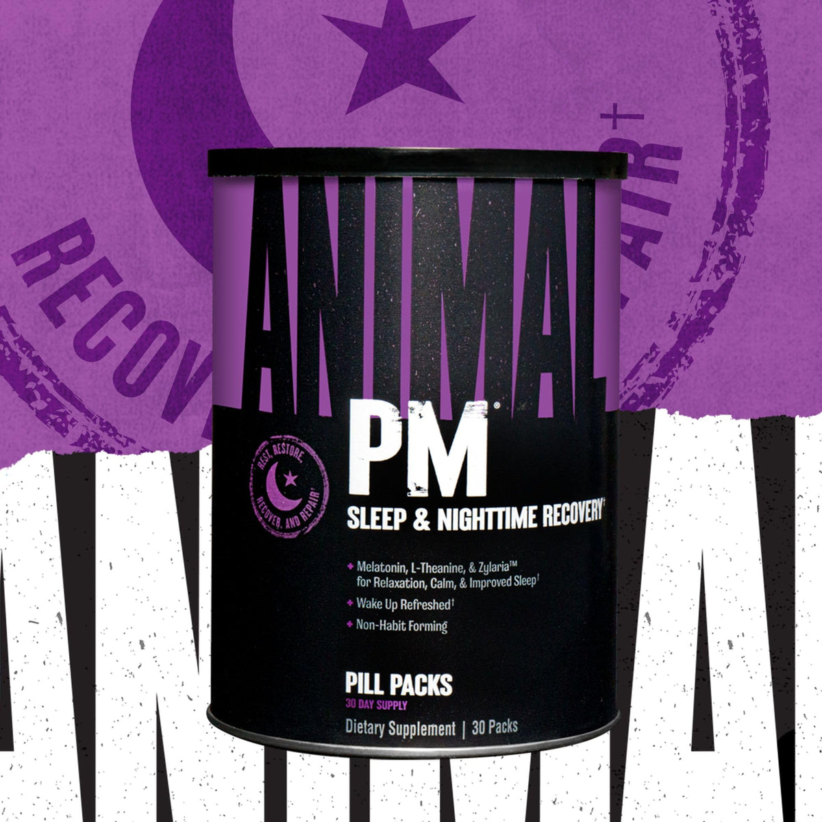 Animal PM - Sleep Aid for Adults Non-Habit Forming Relaxation Enhancer and Mood Support with Melatonin, L-Theanine, Zylaria, Zinc, Magnesium, Vitamin B6, GABA - dailyvitalstore