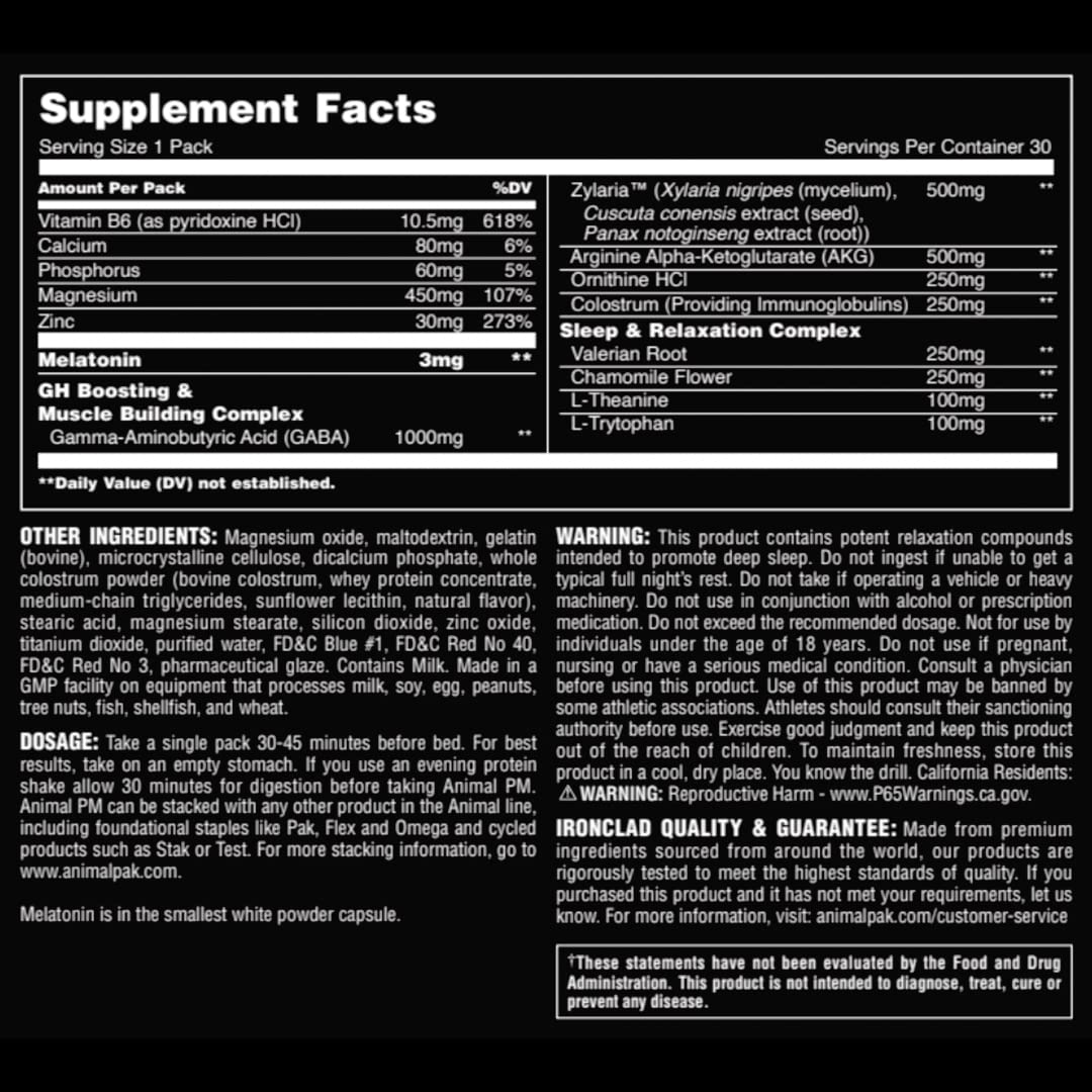 Animal PM - Sleep Aid for Adults Non-Habit Forming Relaxation Enhancer and Mood Support with Melatonin, L-Theanine, Zylaria, Zinc, Magnesium, Vitamin B6, GABA - dailyvitalstore