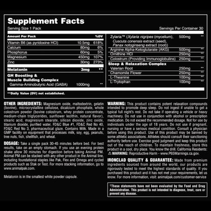 Animal PM - Sleep Aid for Adults Non-Habit Forming Relaxation Enhancer and Mood Support with Melatonin, L-Theanine, Zylaria, Zinc, Magnesium, Vitamin B6, GABA - dailyvitalstore