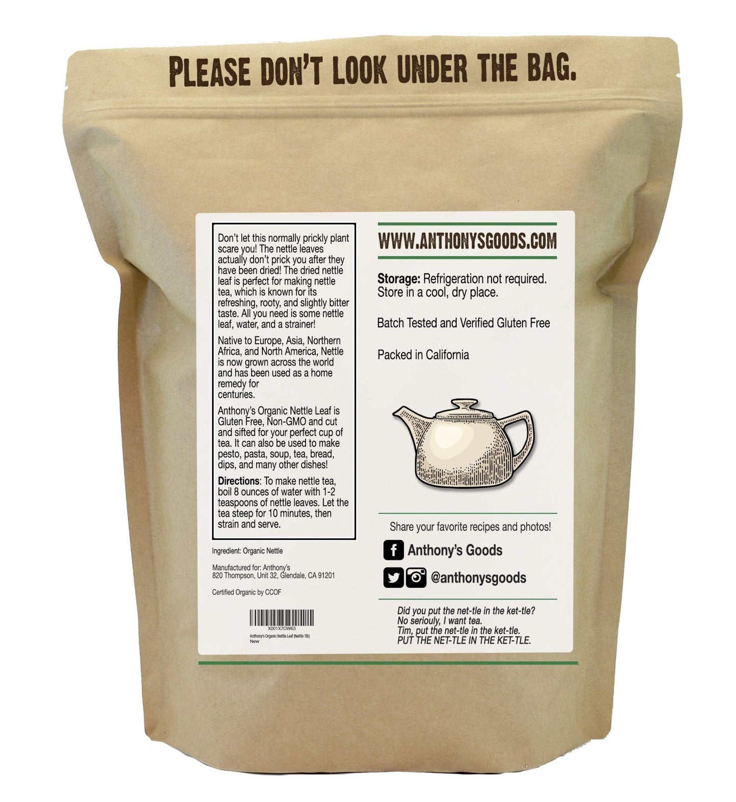 Anthony's Organic Nettle Leaf, 1 lb, Gluten Free, Non GMO, Cut & Sifted, Non Irradiated, Keto Friendly - dailyvitalstore