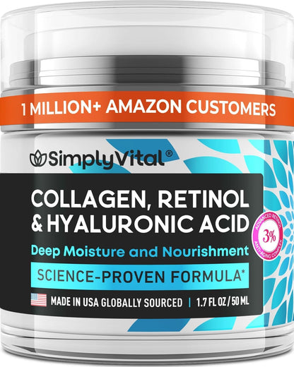 Anti-Aging Face Moisturizer with Retinol, Collagen & Hyaluronic Acid - Made in USA - Moisturizer Face Cream for Women & Men - Firming & Hydrating Neck Cream - Day & Night Skin Care - 1.7 fl oz - dailyvitalstore