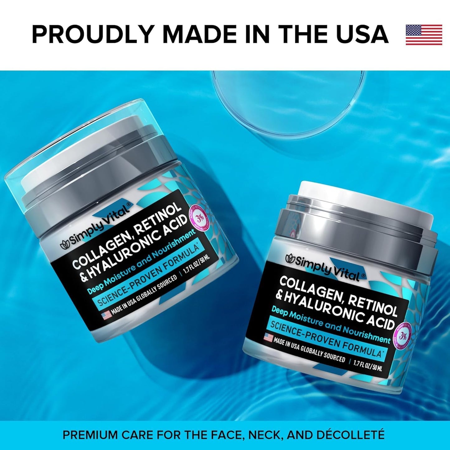 Anti-Aging Face Moisturizer with Retinol, Collagen & Hyaluronic Acid - Made in USA - Moisturizer Face Cream for Women & Men - Firming & Hydrating Neck Cream - Day & Night Skin Care - 1.7 fl oz - dailyvitalstore