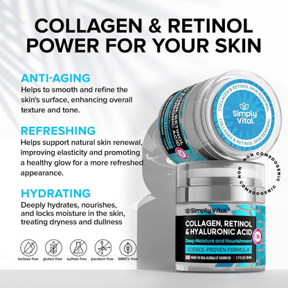 Anti-Aging Face Moisturizer with Retinol, Collagen & Hyaluronic Acid - Made in USA - Moisturizer Face Cream for Women & Men - Firming & Hydrating Neck Cream - Day & Night Skin Care - 1.7 fl oz - dailyvitalstore