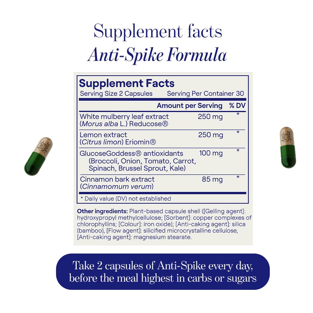 Anti-Spike Formula by The Glucose Goddess - Supports Healthy Blood Sugar Levels Already Within Normal Range, Vegan, Gluten-Free, 60 Capsules (30-Day Supply) - dailyvitalstore