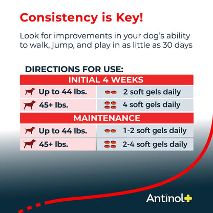 Antinol Plus, Mobility, Hip, and Joint Supplement for Dogs, Green-Lipped Mussels and Krill Oil - Dog Joint Supplement, Better and Faster Than Glucosamine and Chondroitin, 120 Soft Gels - dailyvitalstore