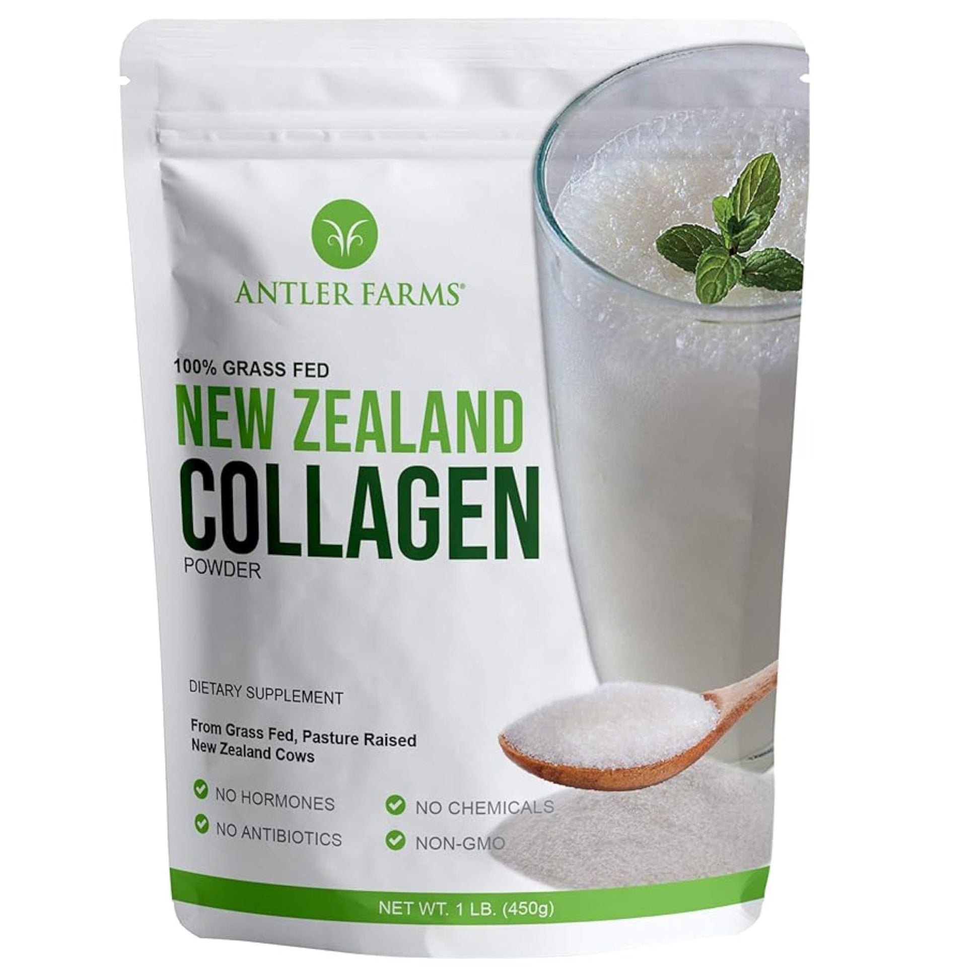 Antler Farms - 100% Pure New Zealand Collagen Powder from Grass Fed Cows, Unflavored, 1 lb - Hydrolyzed Cold Water Soluble Peptides, Keto Friendly, Bioavailable, Quick Dissolving - dailyvitalstore
