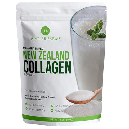 Antler Farms - 100% Pure New Zealand Collagen Powder from Grass Fed Cows, Unflavored, 1 lb - Hydrolyzed Cold Water Soluble Peptides, Keto Friendly, Bioavailable, Quick Dissolving - dailyvitalstore