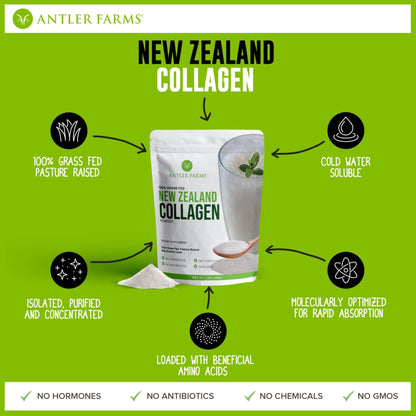 Antler Farms - 100% Pure New Zealand Collagen Powder from Grass Fed Cows, Unflavored, 1 lb - Hydrolyzed Cold Water Soluble Peptides, Keto Friendly, Bioavailable, Quick Dissolving - dailyvitalstore