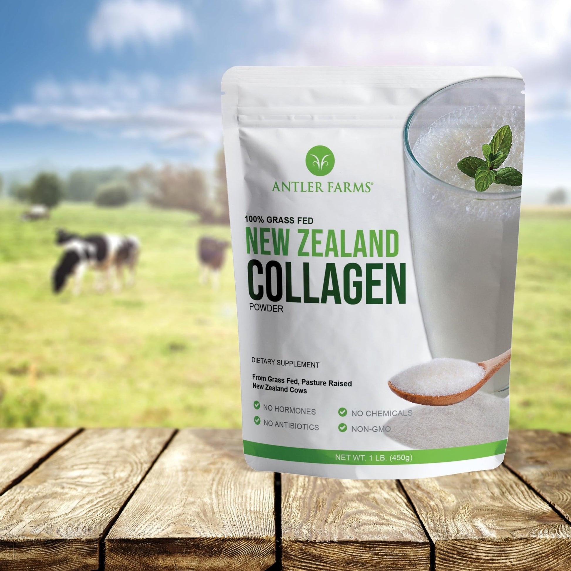 Antler Farms - 100% Pure New Zealand Collagen Powder from Grass Fed Cows, Unflavored, 1 lb - Hydrolyzed Cold Water Soluble Peptides, Keto Friendly, Bioavailable, Quick Dissolving - dailyvitalstore