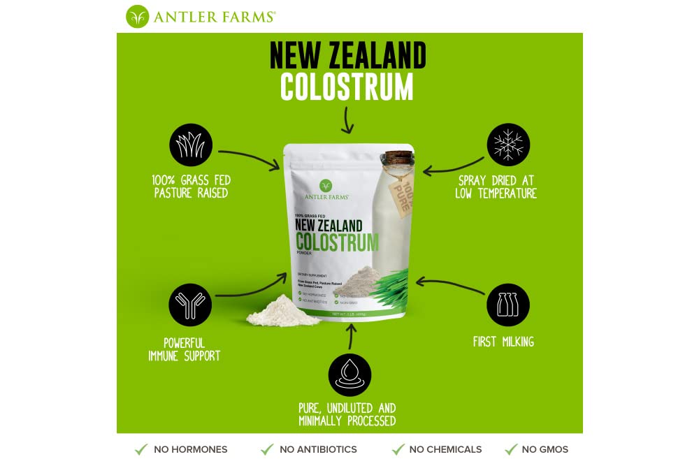 Antler Farms 100% Pure New Zealand Colostrum, 30 Servings, 1 lb - Grass Fed, Pasture Raised, Clean Sourced, Cold Processed, - dailyvitalstore