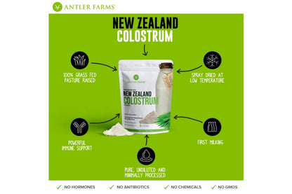 Antler Farms 100% Pure New Zealand Colostrum, 30 Servings, 1 lb - Grass Fed, Pasture Raised, Clean Sourced, Cold Processed, - dailyvitalstore