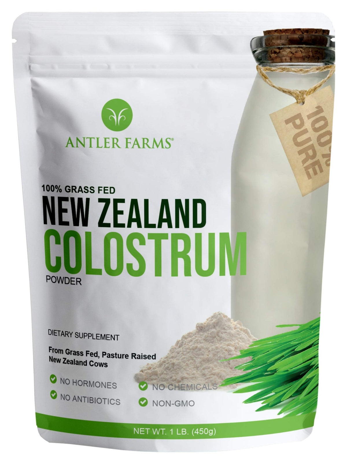 Antler Farms 100% Pure New Zealand Colostrum, 30 Servings, 1 lb - Grass Fed, Pasture Raised, Clean Sourced, Cold Processed, - dailyvitalstore
