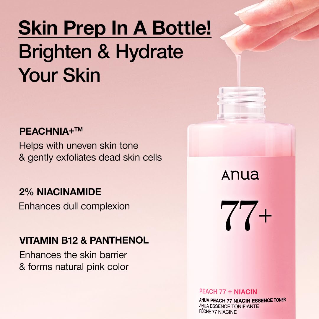 Anua Peach 77 Niacin Essence Toner, Gentle Exfoliating & Radiant Facial Essence, Hydrating & Soothing Toner, Niacinamide, Ceramide, Panthenol - dailyvitalstore