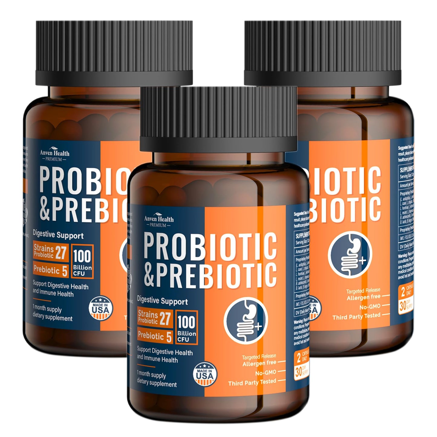 Anven Health 100 Billion Probiotics for Men and Women 27 Strains 5 Organic Prebiotics for Gut Digestive & Immune Health, Supports Diarrhea Gas Bloating - dailyvitalstore
