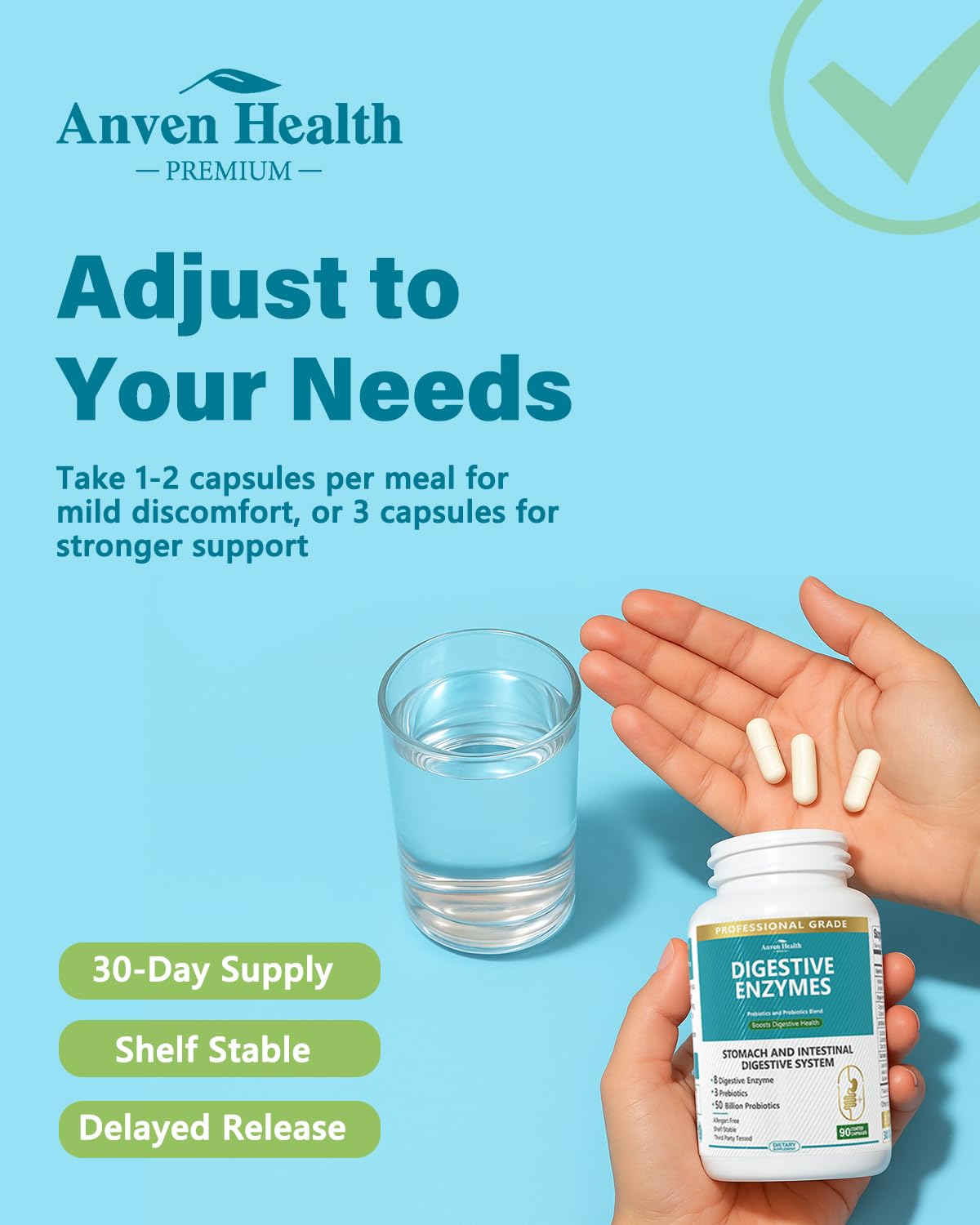 Anven Health 800mg Digestive Enzymes for Men and Women with Probiotics & Prebiotics, 8 Key Enzymes, Protease, Amylase & Lipase | 270 Capsules - A 90-Day Supply - dailyvitalstore