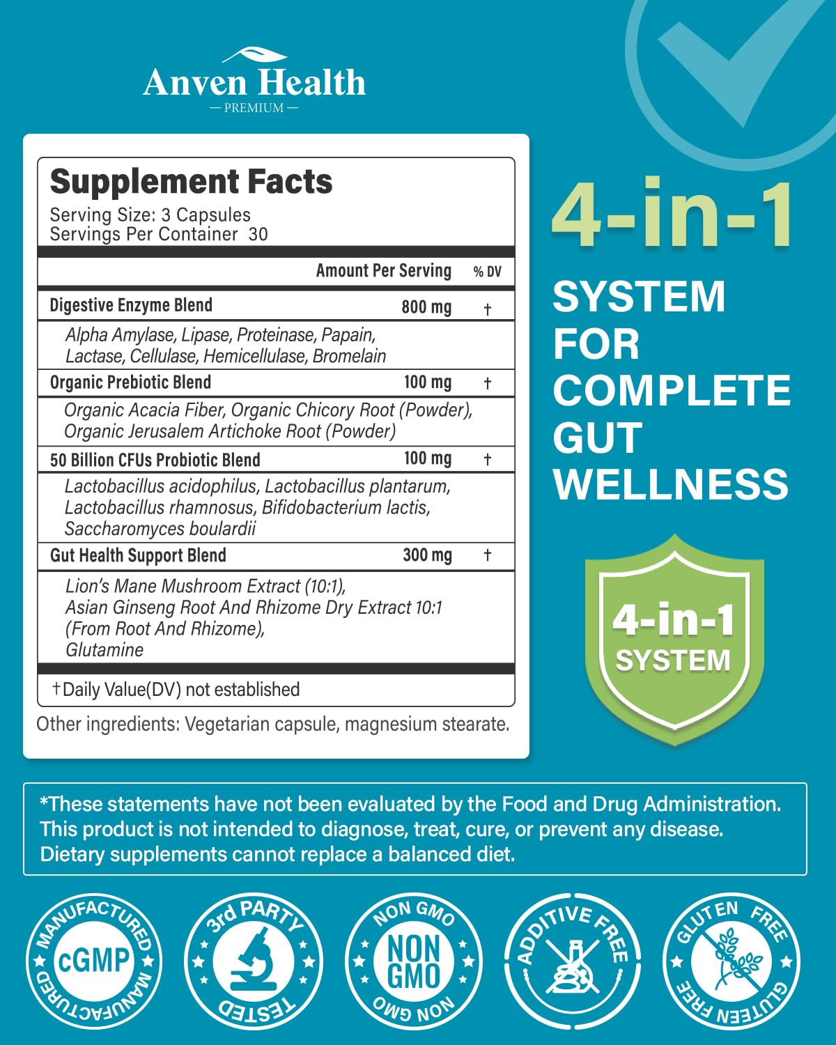 Anven Health 800mg Digestive Enzymes for Men and Women with Probiotics & Prebiotics, 8 Key Enzymes, Protease, Amylase & Lipase | 270 Capsules - A 90-Day Supply - dailyvitalstore
