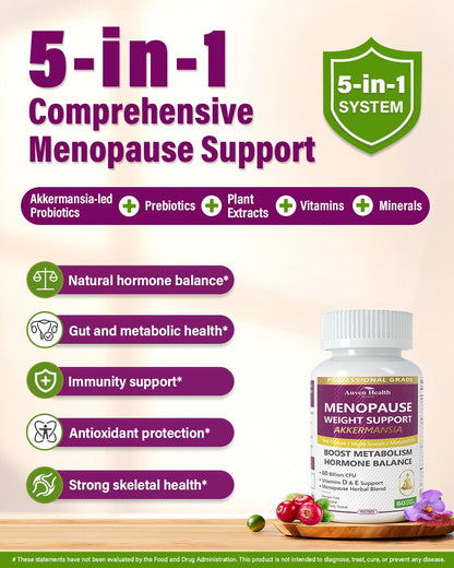 Anven Health Menopause Supplements for Women 60 Billion with Akkermansia Probiotic & Prebiotic, Vitamin D & E for Hormone Balance, Metabolism, Gut Health, Hot Flashes - Non-GMO | 120 Caps - dailyvitalstore