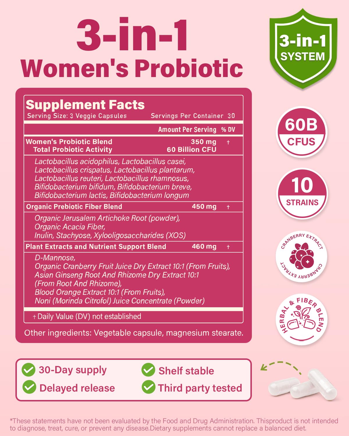 Anven Health Probiotics and Prebiotics for Women pH Balance & Digestion - 60 Billion Vaginal Probiotic with Cranberry & D-Mannose for Gut, Urinary, Immune Health, - dailyvitalstore