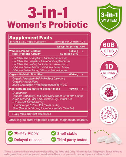 Anven Health Probiotics and Prebiotics for Women pH Balance & Digestion - 60 Billion Vaginal Probiotic with Cranberry & D-Mannose for Gut, Urinary, Immune Health, - dailyvitalstore