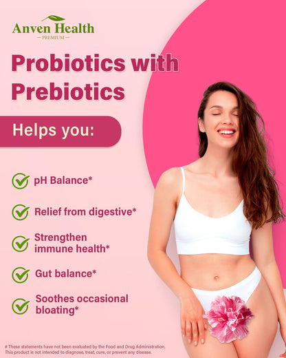 Anven Health Probiotics and Prebiotics for Women pH Balance & Digestion - 60 Billion Vaginal Probiotic with Cranberry & D-Mannose for Gut, Urinary, Immune Health, - dailyvitalstore