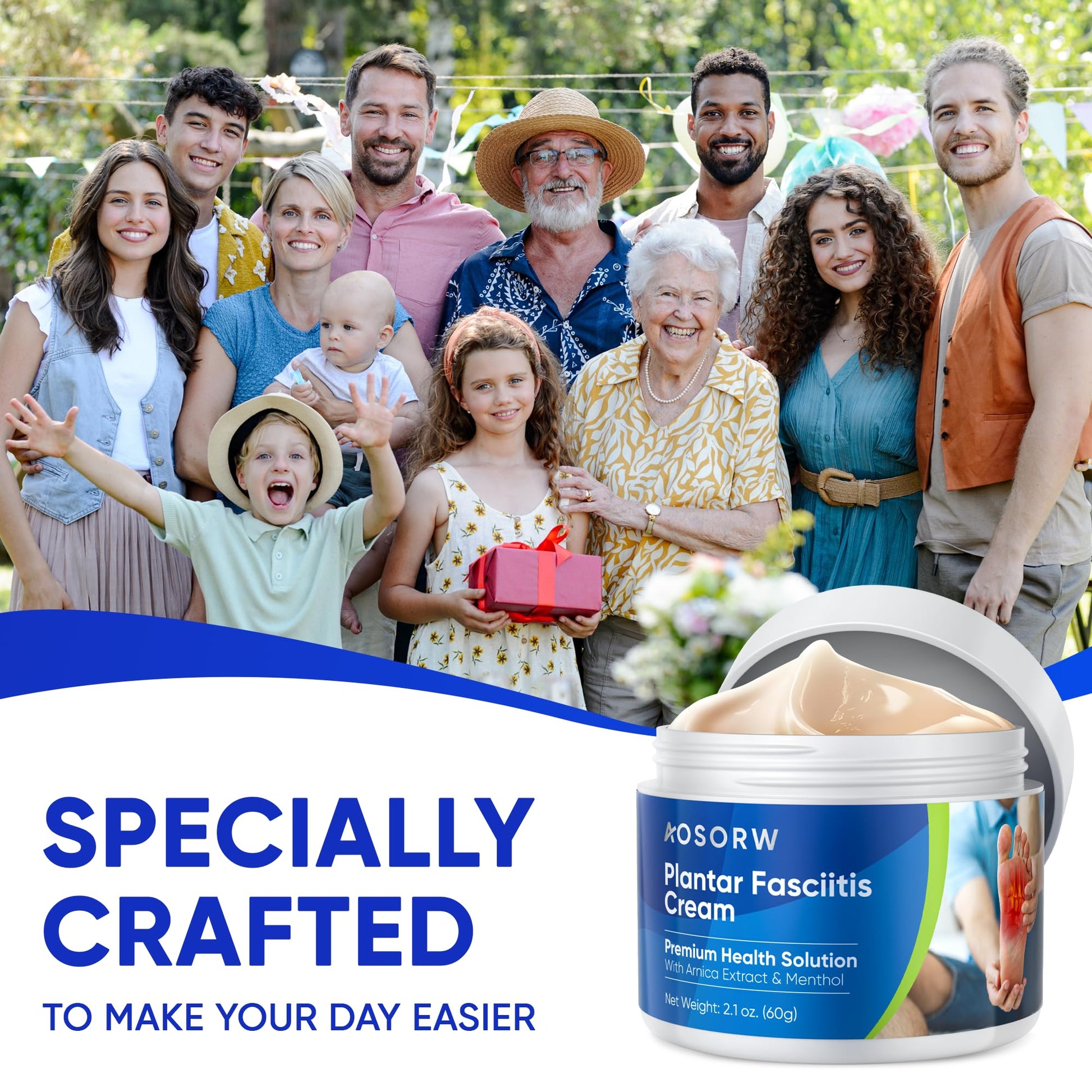 AOSORW Plantar Fasciitis Relief Cream - Natural Herbal Formula for Foot, Heel Spur, Ankle, Leg & Hand Discomfort - Premium Health Care Products - 60g (Pack of 1) - dailyvitalstore