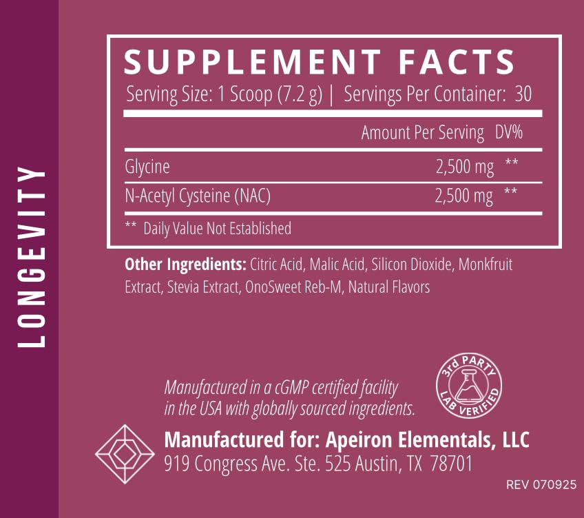 Apeiron Elementals NAC + Glycine Powder - 2500mg - Glutathione Production, Immune Support, & Cellular Energy - dailyvitalstore
