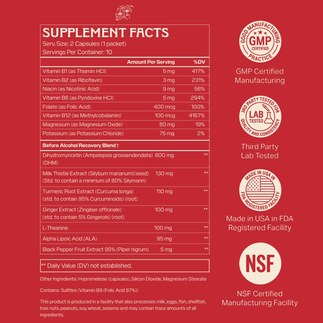Apéritif Before Alcohol Recovery Supplement - DHM (Dihydromyricetin), Milk Thistle, Turmeric & B Vitamins - Hydration & Liver Support for Morning Clarity - dailyvitalstore