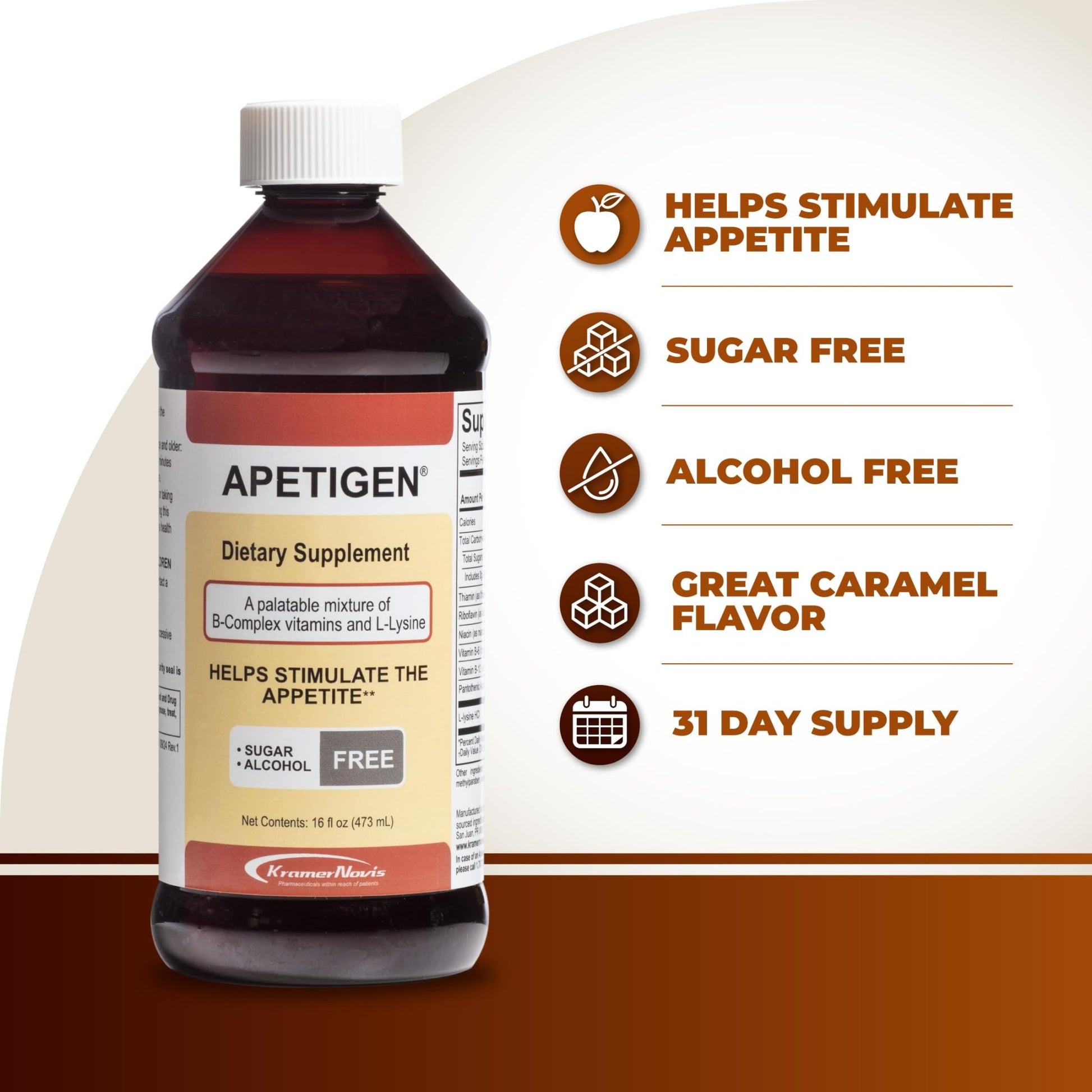 Apetigen Appetite Stimulant for Kids & Adults – Vitamin B-Complex with L-Lysine Liquid – Sugar Free Weight Gain Supplement for Picky Eaters – Caramel Flavor, 16oz - dailyvitalstore
