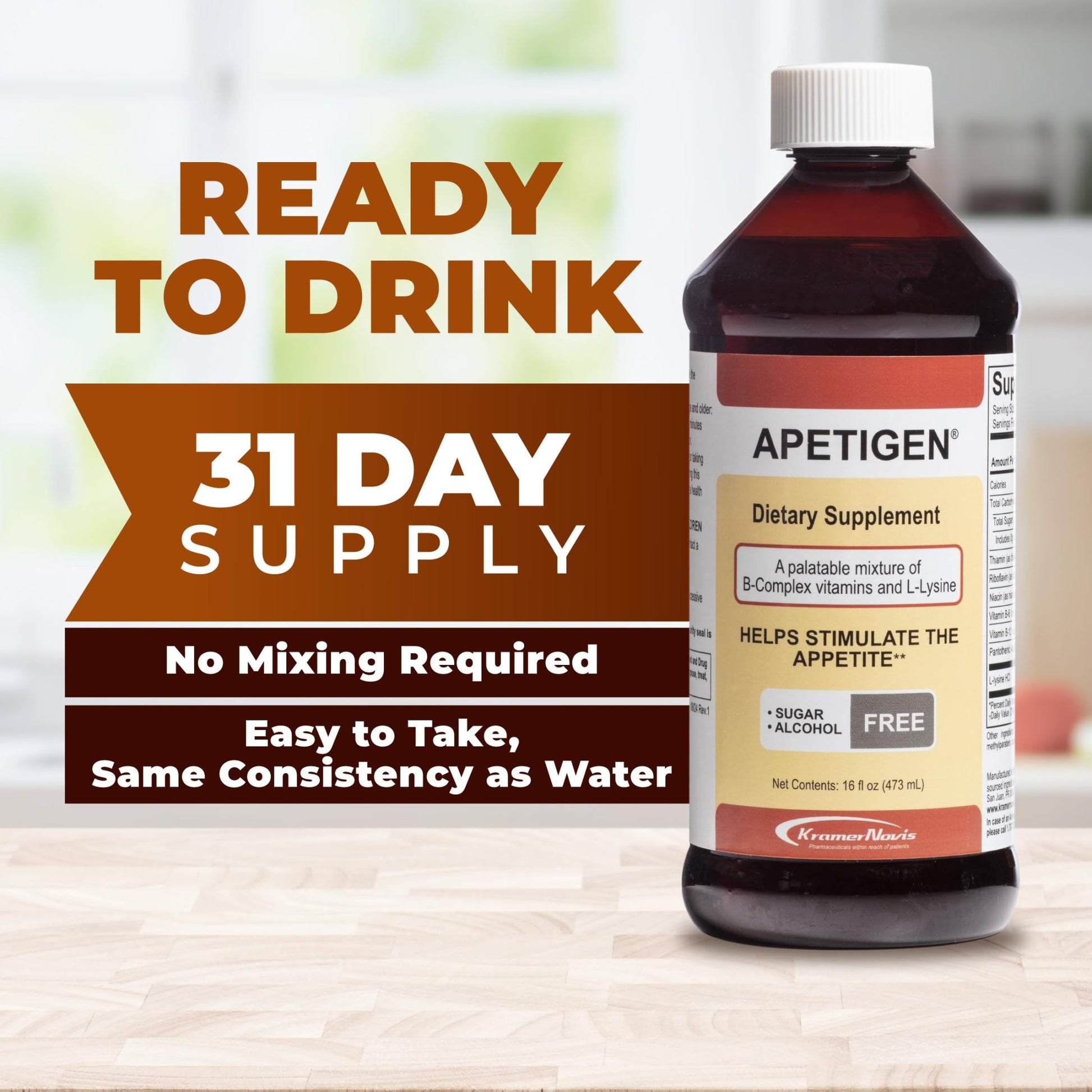 Apetigen Appetite Stimulant for Kids & Adults – Vitamin B-Complex with L-Lysine Liquid – Sugar Free Weight Gain Supplement for Picky Eaters – Caramel Flavor, 16oz - dailyvitalstore