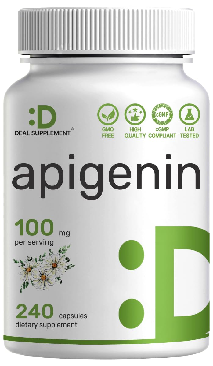 Apigenin, 100mg Per Serving, 240 Capsules – Raw Plant Extract from Chamomile Flower – Active Bioflavonoids & Antioxidants - dailyvitalstore