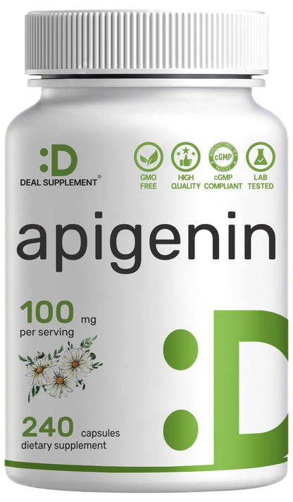 Apigenin, 100mg Per Serving, 240 Capsules – Raw Plant Extract from Chamomile Flower – Active Bioflavonoids & Antioxidants - dailyvitalstore