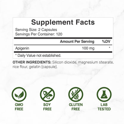 Apigenin, 100mg Per Serving, 240 Capsules – Raw Plant Extract from Chamomile Flower – Active Bioflavonoids & Antioxidants - dailyvitalstore